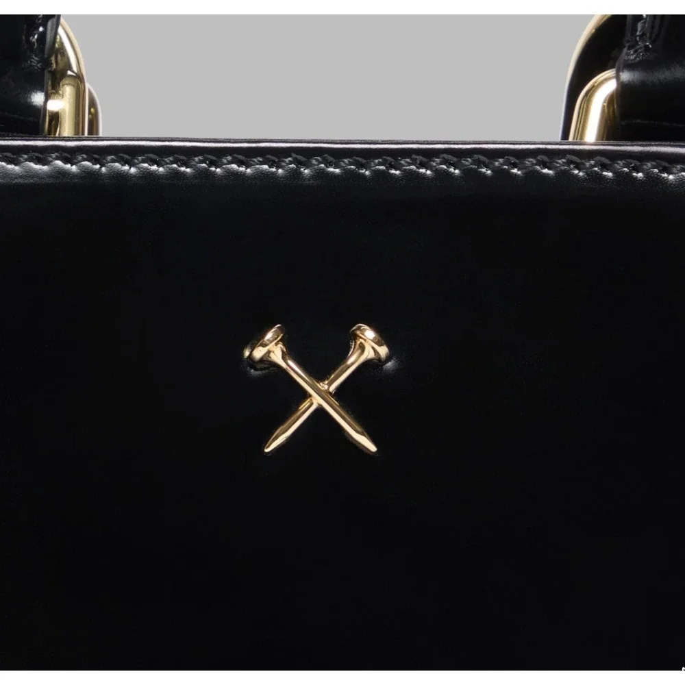G/FORE Metal Tees Box Calf Leather Mini Tote Black Pink Crossbody Bag NWT Golf